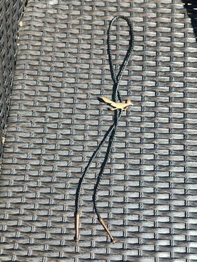 Copper Bird bolo Tie Necklace on Black Leather Braided Cord 18 Inches
